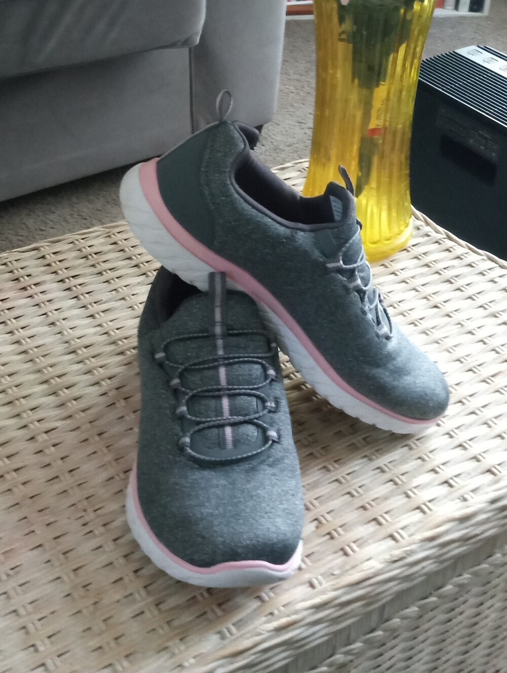 Skechers Grey Slip-On Athletic Sneakers with Pink Accent